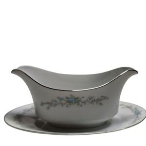 Royal Court Gravy Boat with Attached‎ Underplate Blue Fantasy Fine China